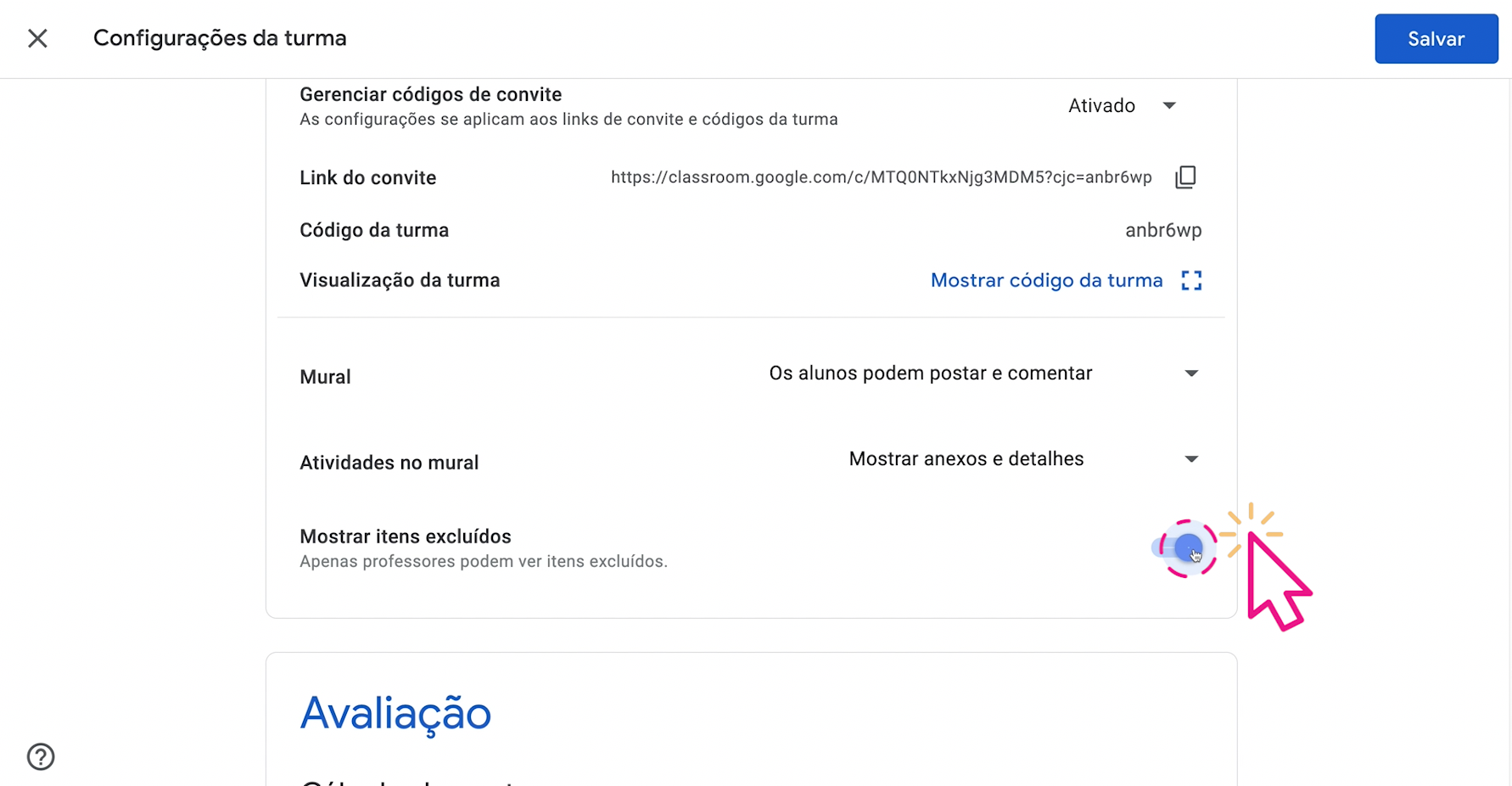 como mostrar itens excluidos no Google Sala de Aula